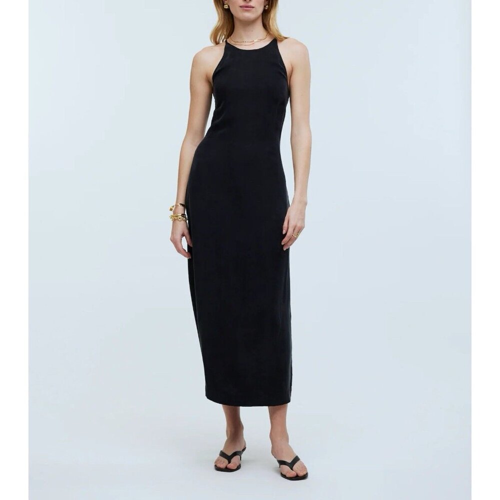 Madewell Crisscross Midi Slip Dress In Cupro-blend Womens 14 Lightweight Black